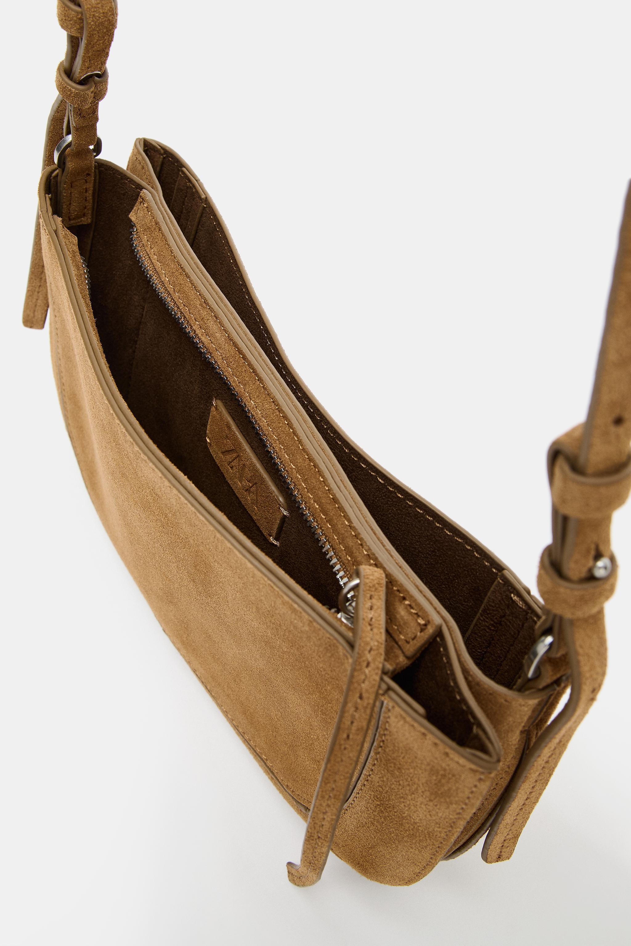 DOUBLE POCKET SPLIT LEATHER CROSSBODY BAG