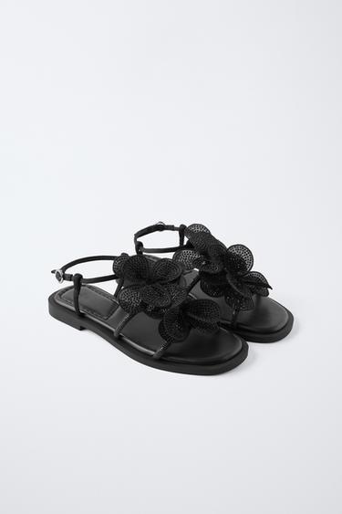 MAXI FLOWER RHINESTONE SANDALS - Black by Zara - Image 2