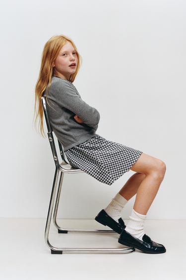 CONTRAST RIBBED DRESS WITH CHECK SKIRT - Blue by Zara