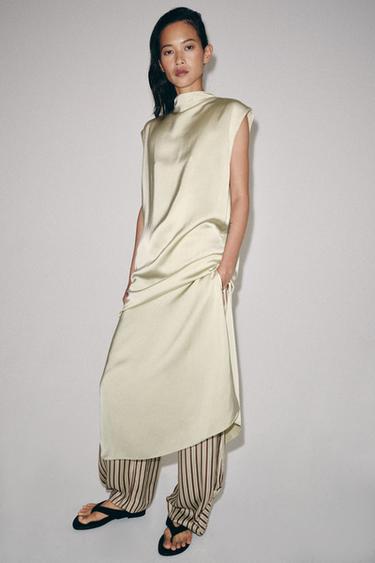 ZW COLLECTION SATIN DRESS WITH FROG FASTENING - Sea green by Zara