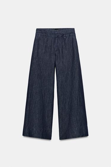 LINEN BLEND WIDE-LEG TROUSERS - Indigo by Zara - Image 6