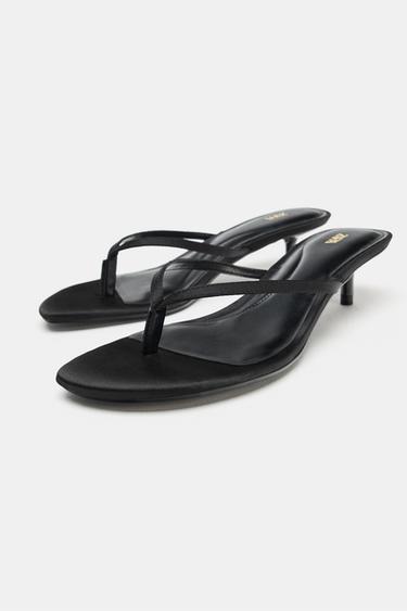 SATIN KITTEN-HEEL SANDALS - Black by Zara