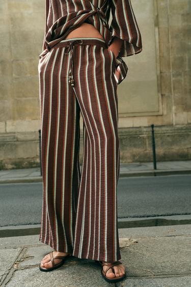 STRIPED WIDE-LEG TROUSERS - Brown Stripes by Zara
