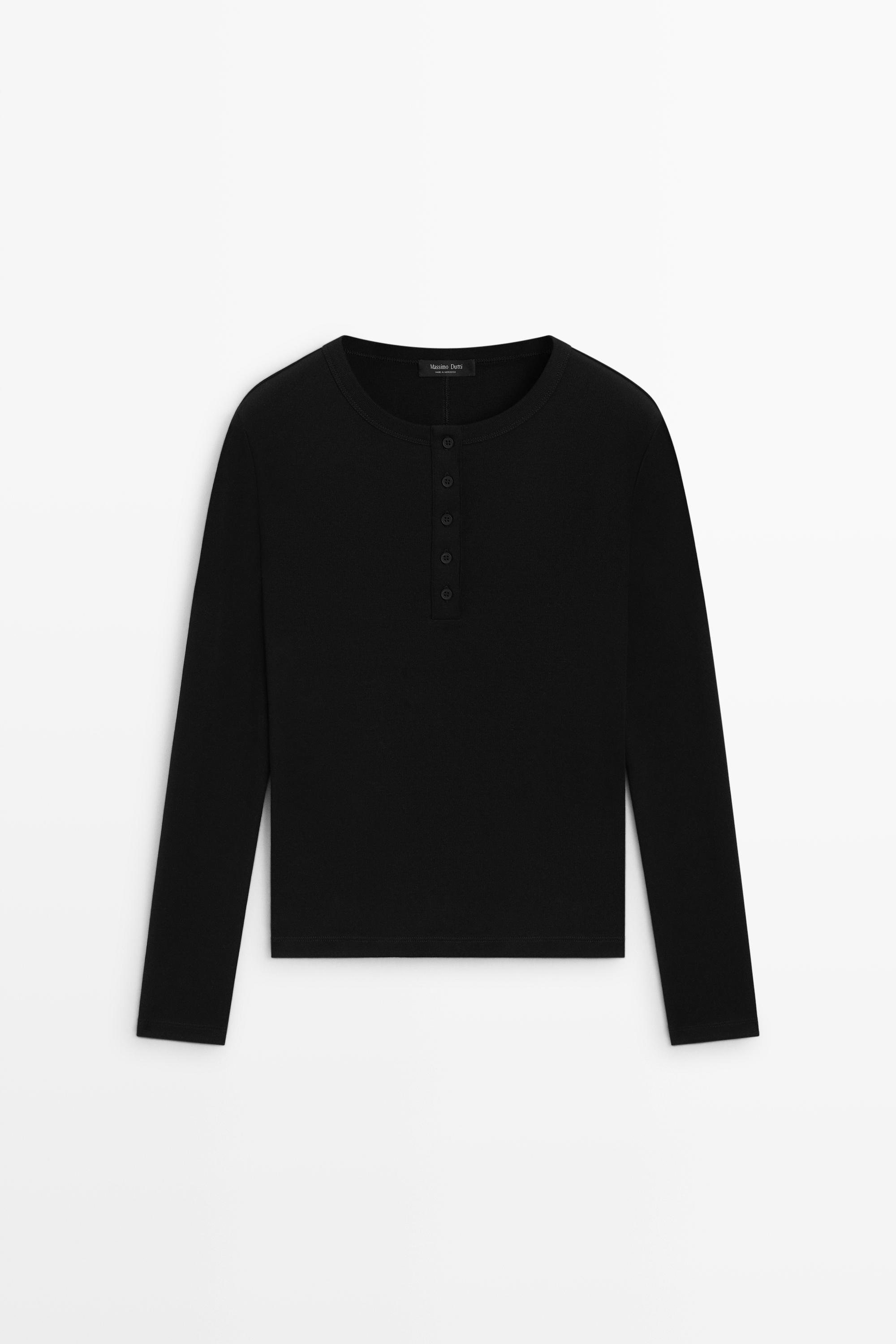 100% cotton long sleeve henley T-shirt