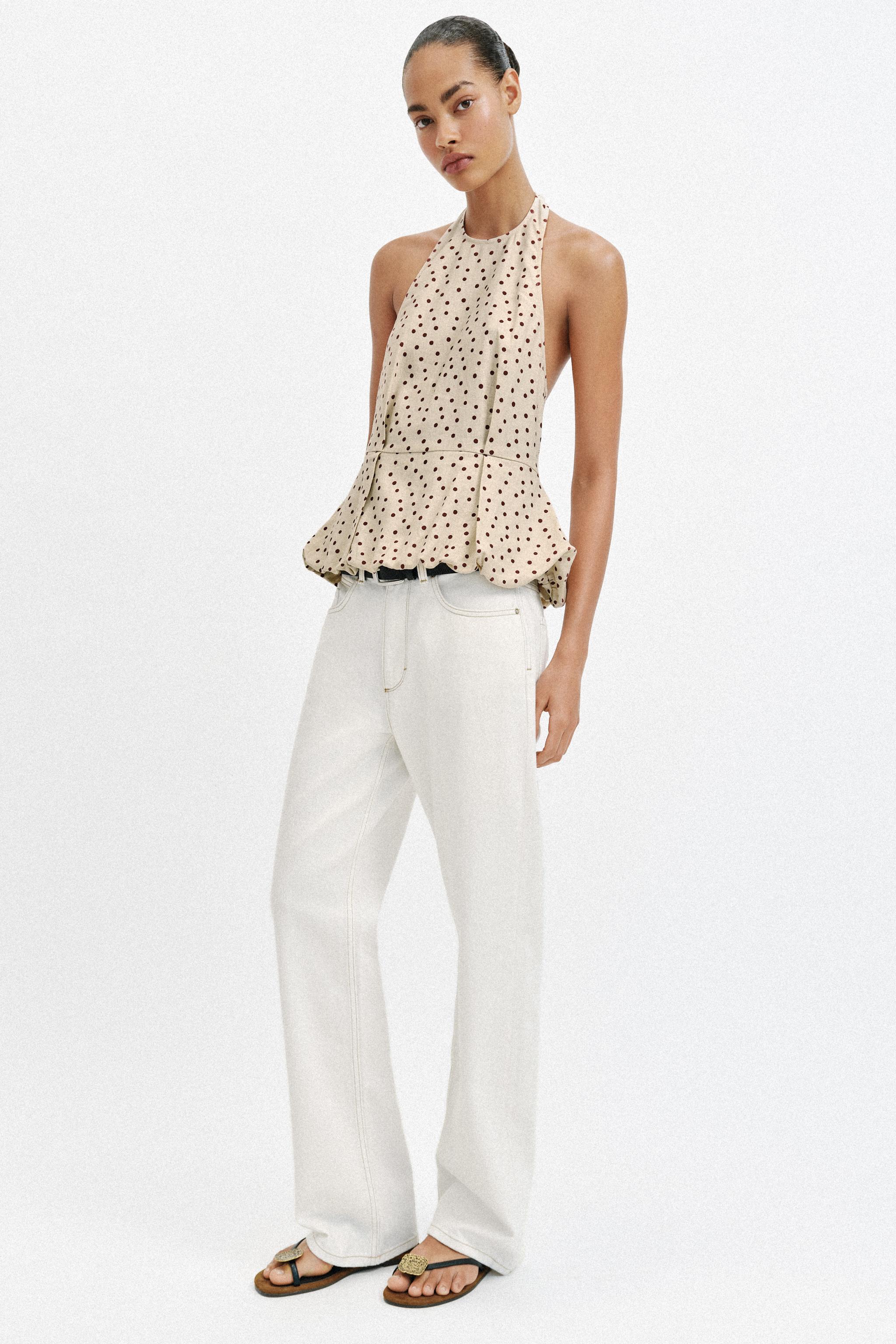 POLKA DOT BALLOON TOP WITH LINEN - 930 | ZARA Canada