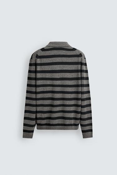 POLO EN MAILLE DE COTON ET LIN À RAYURES - Gris moyen de Zara - Image 7