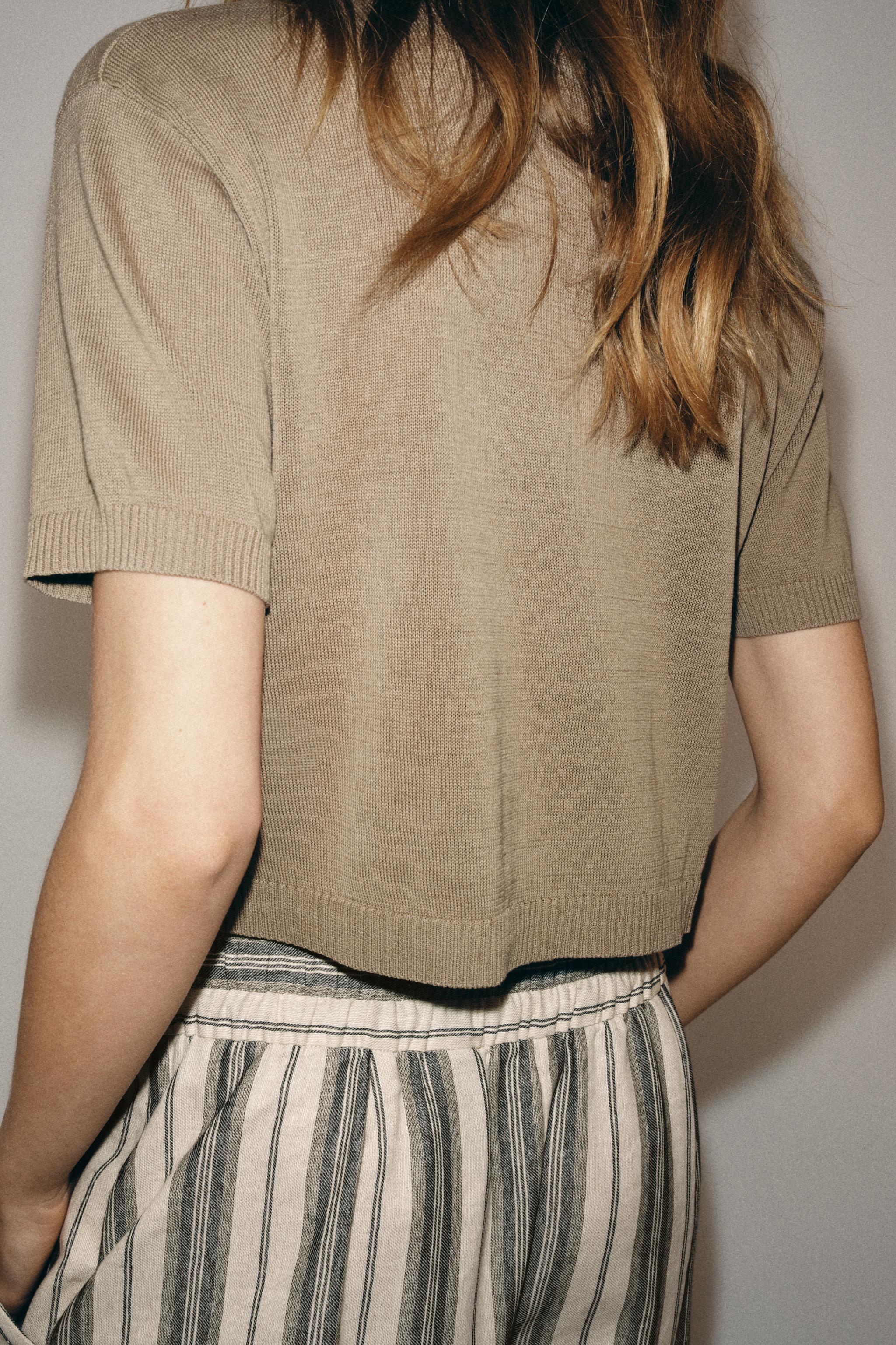 SHORT SLEEVE KNIT CARDIGAN - Mink | ZARA United States
