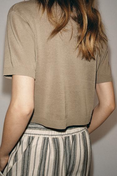 GILET EN MAILLE À MANCHES COURTES - Vison de Zara - Image 3