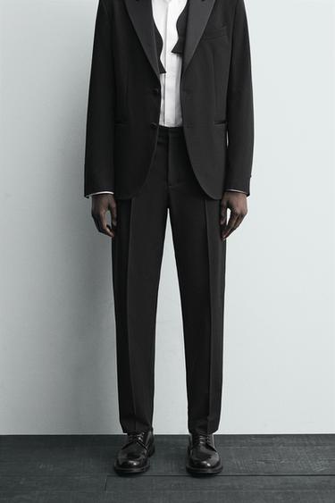 WOOL BLEND TUXEDO SUIT TROUSERS - Black by Zara