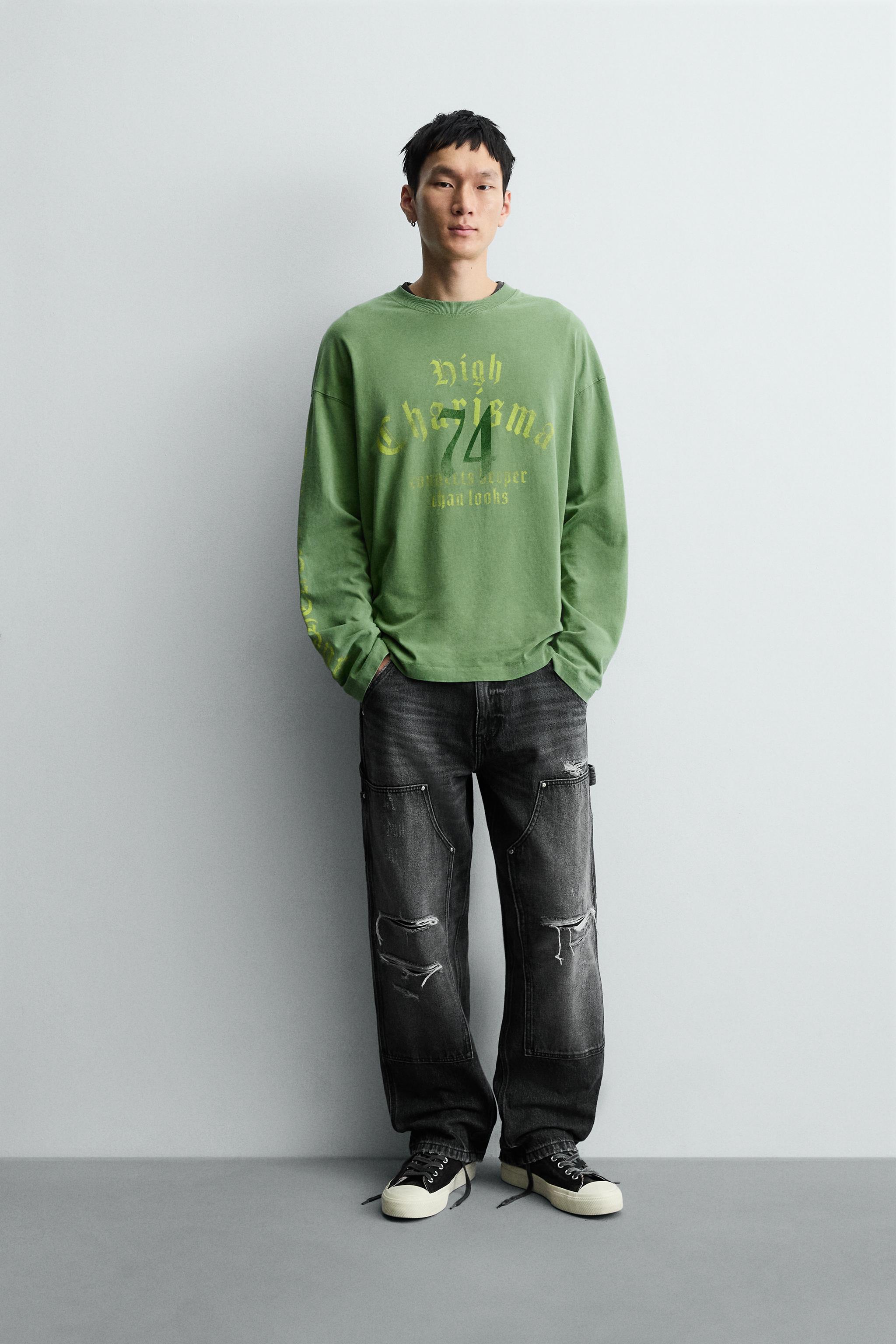 WASHED TEXT T-SHIRT - Light green | ZARA South Africa