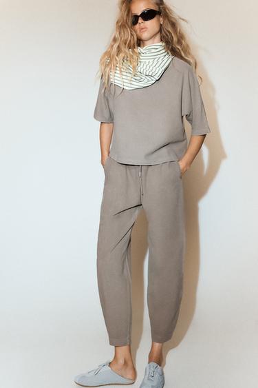Zara WASHED EFFECT PANTS - Sand