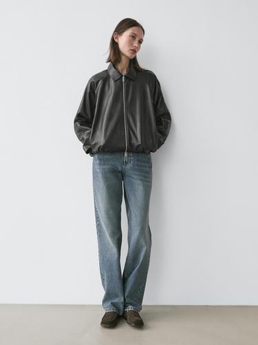 Cazadora oversize piel napa - Negro de Zara