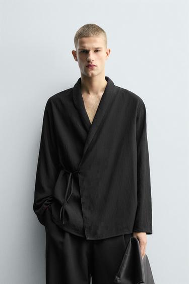 KIMONO TEXTURED SHIRT - Black by Zara