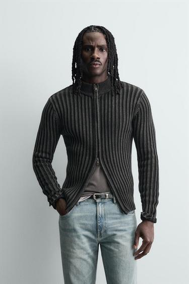 TEXTURED RIBBED JACKET - Black by Zara