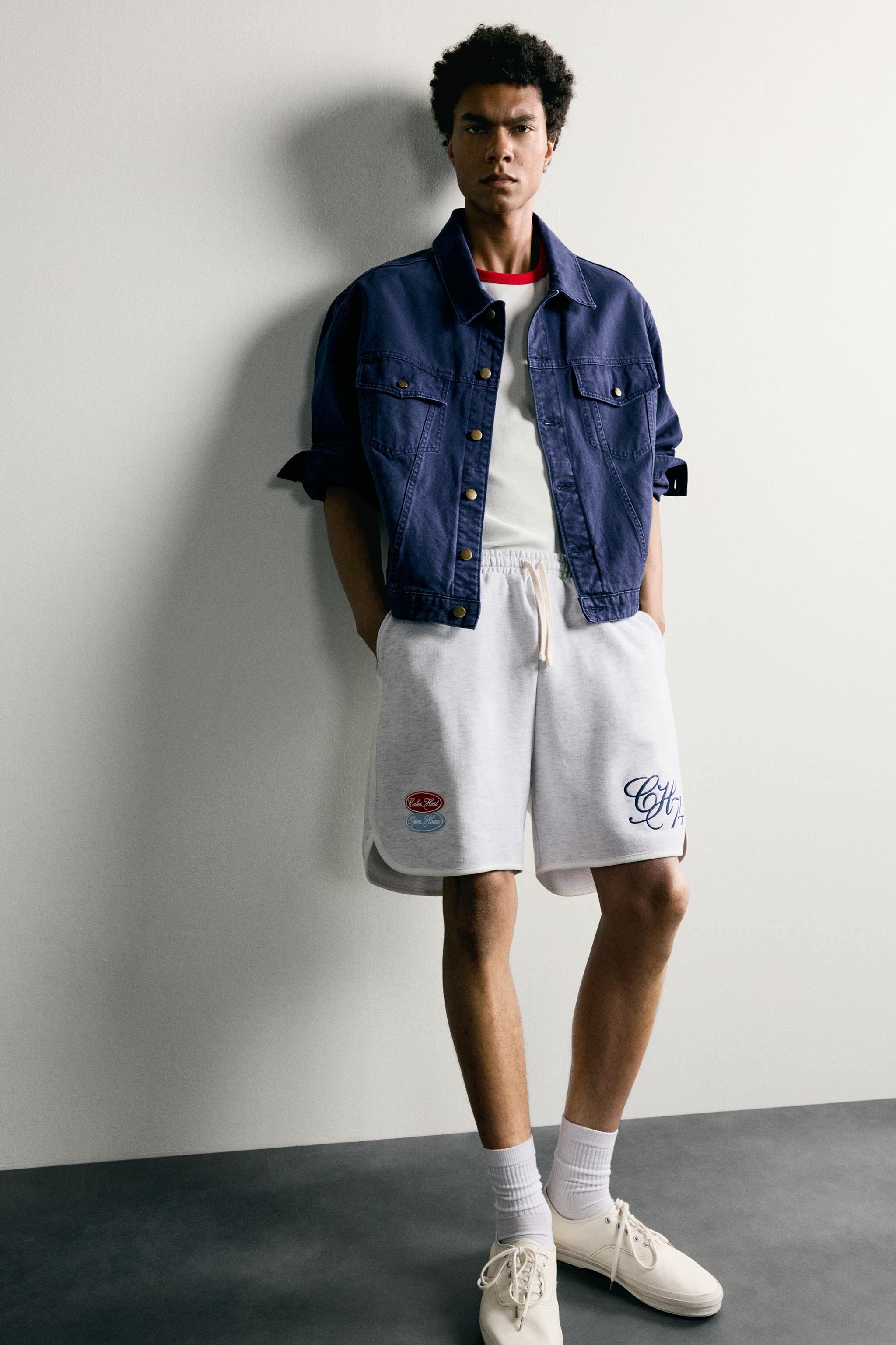Мужские шорты Zara EMBROIDERED PATCH SWEATSHORTS — фото 6