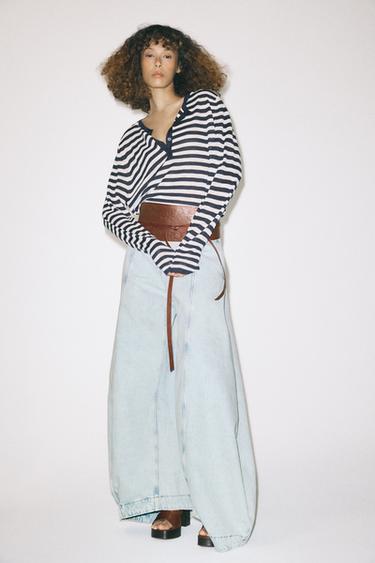 STRIPED TOP WITH BUTTONS - Navy / White by Zara