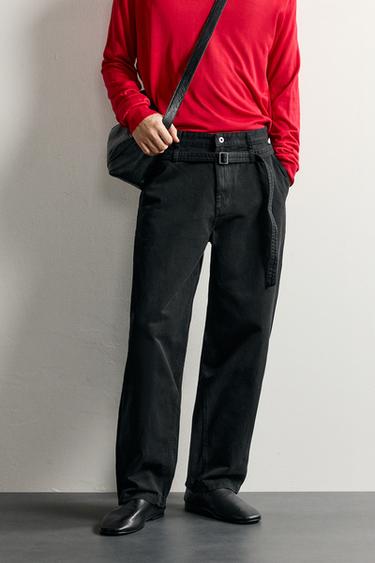 BARREL FIT BELTED TROUSERS - Black by Zara