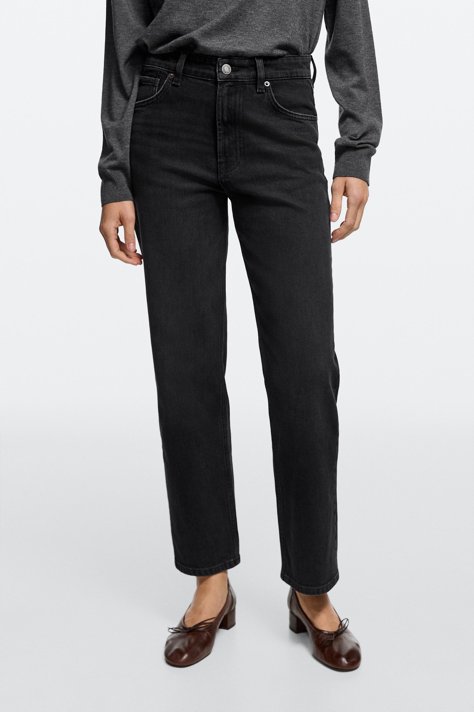 High-waist cropped straight-leg jeans — Black