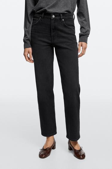 High-waist cropped straight-leg jeans — Black 2