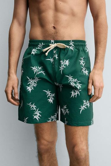 LONG LEAF PRINT SWIMMING TRUNKS - Green by Zara - Image 5