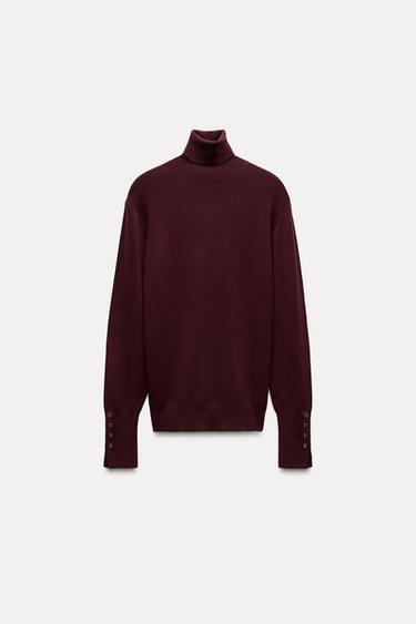 Zara BASIC BUTTONED KNIT SWEATER - Burgundy
