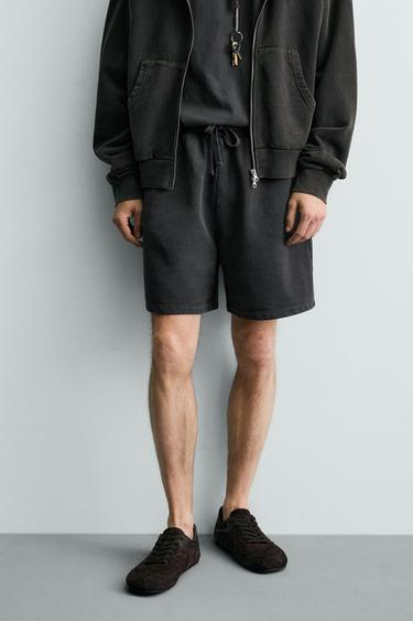 Zara 基本款水洗慢跑短褲 - 深無煙煤色