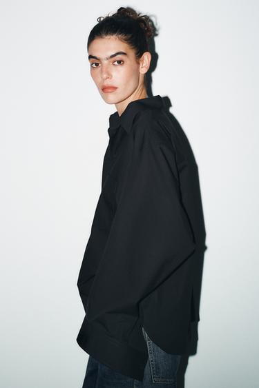 OVERSIZE POPLIN SHIRT - Black by Zara - Image 3
