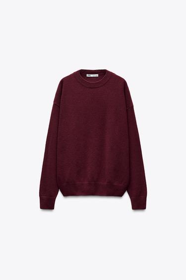 GŁADKI SWETER Z KASZMIRU I WEŁNY - Rubinowy Zara