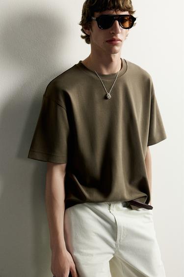 RELAXED FIT SOFT T-SHIRT - Olive green by Zara