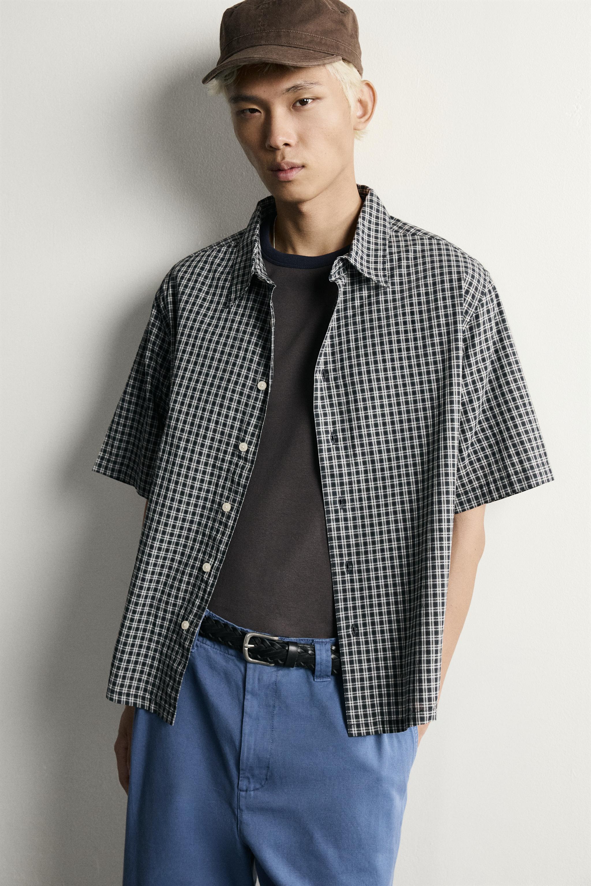 Мужские рубашки Zara RELAXED FIT JACQUARD CHECK SHIRT — фото 6