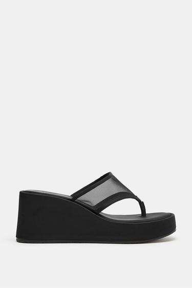 Zara MESH STRAP WEDGES - Black