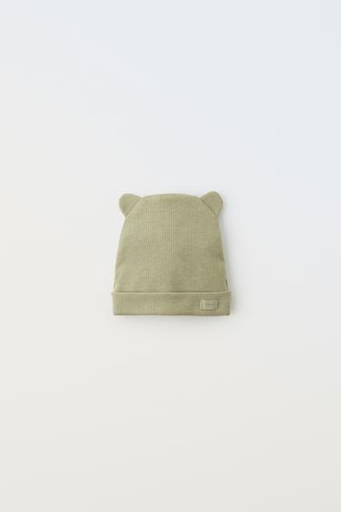 RIBBED BEANIE WITH EARS - Green marl by Zara - Image 0