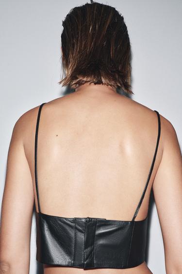 LEATHER TRIANGLE TOP - Black by Zara - Image 2