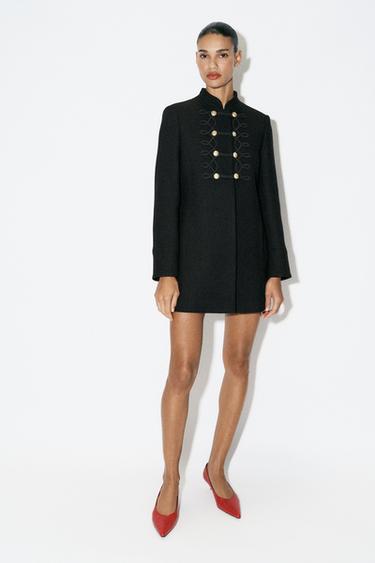 WOOL COAT WITH FROG FASTENING — Black 1