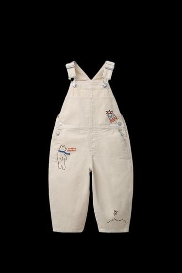LONG CORDUROY DUNGAREES WITH EMBROIDERY - Light beige by Zara