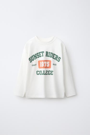 T-SHIRT IMPRIMÉ VARSITY - Blanc de Zara
