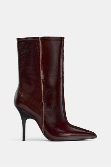 LEATHER POINTED TOE ANKLE BOOTS - Brown by Zara