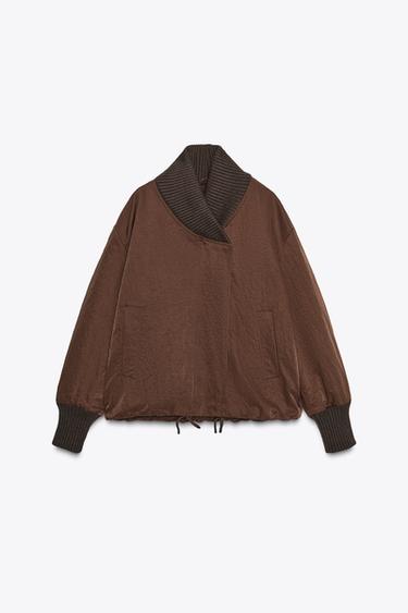 جاكيت RIB ZW COLLECTION - شوكولاتة الخاص بـ Zara
