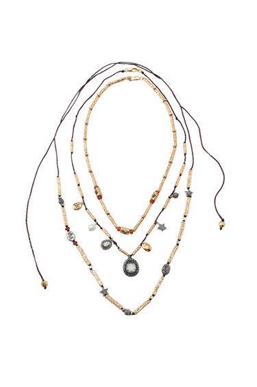 Zara PACK OF 3 CORD NECKLACES WITH CHARMS AND JEWELS - Golden