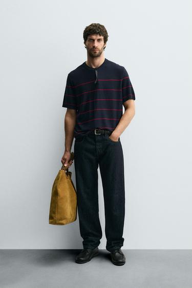 STRIPED JACQUARD KNIT T-SHIRT - Red Stripe by Zara - Image 0