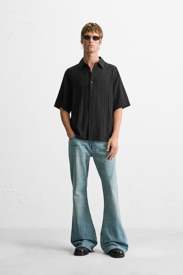 CHEMISE STRUCTURÉE À CARREAUX - Noir de Zara - Image 0