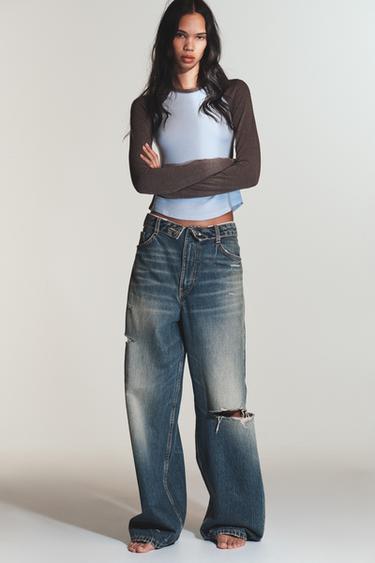 TRF MID-WAIST TURN-UP WAIST JEANS - Blue by Zara