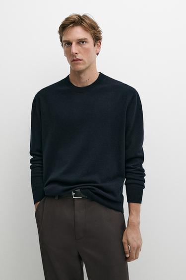 Zara Wool blend round neck knit sweater - Navy marl