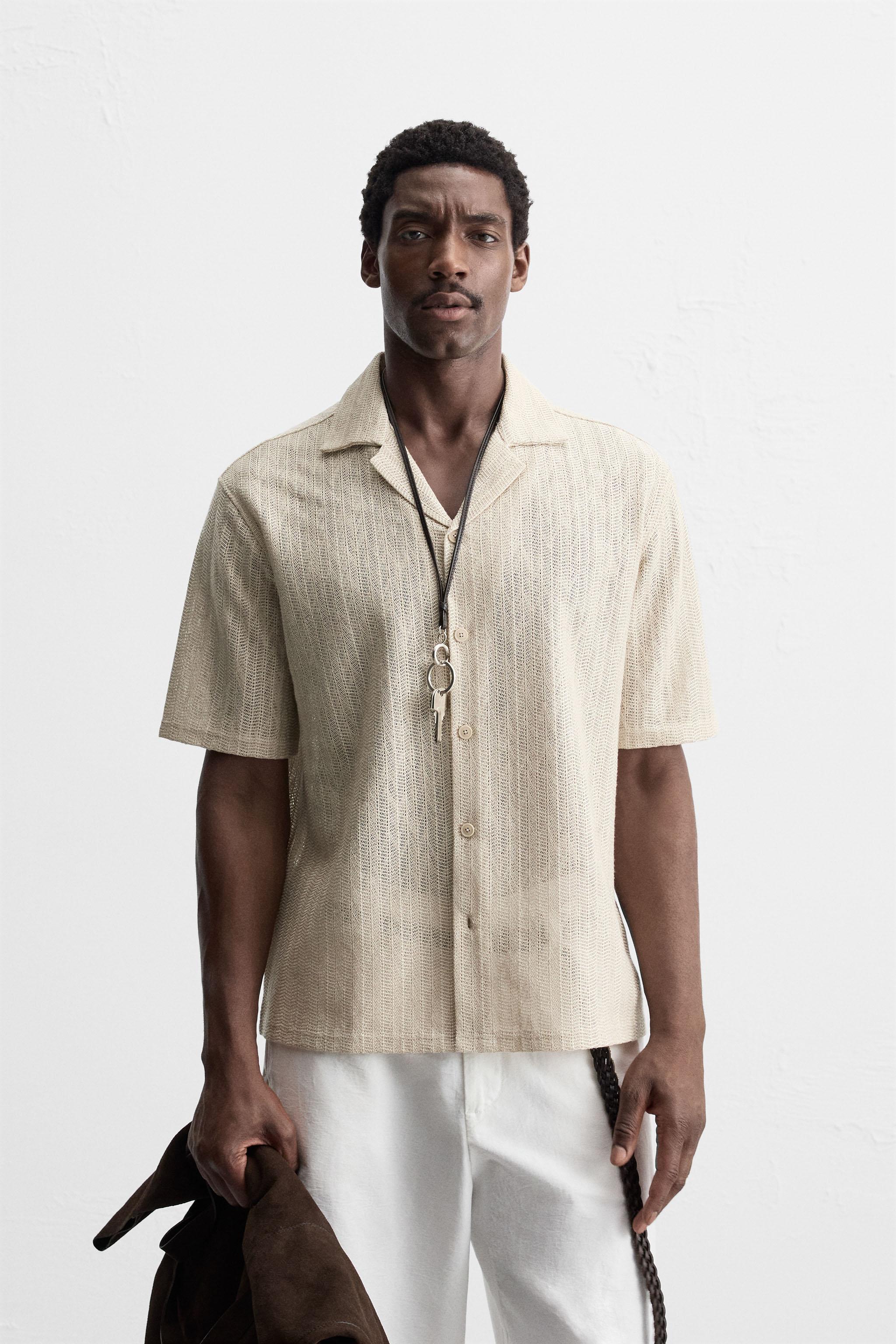 OPEN WEAVE HERRINGBONE SHIRT - Light beige | ZARA United States
