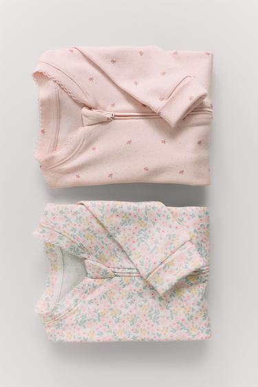 TWO-PACK OF WARM ALL-IN-ONE SLEEPSUITS WITH CONVERTIBLE FEET AND FLORAL PRINT - Pink by Zara