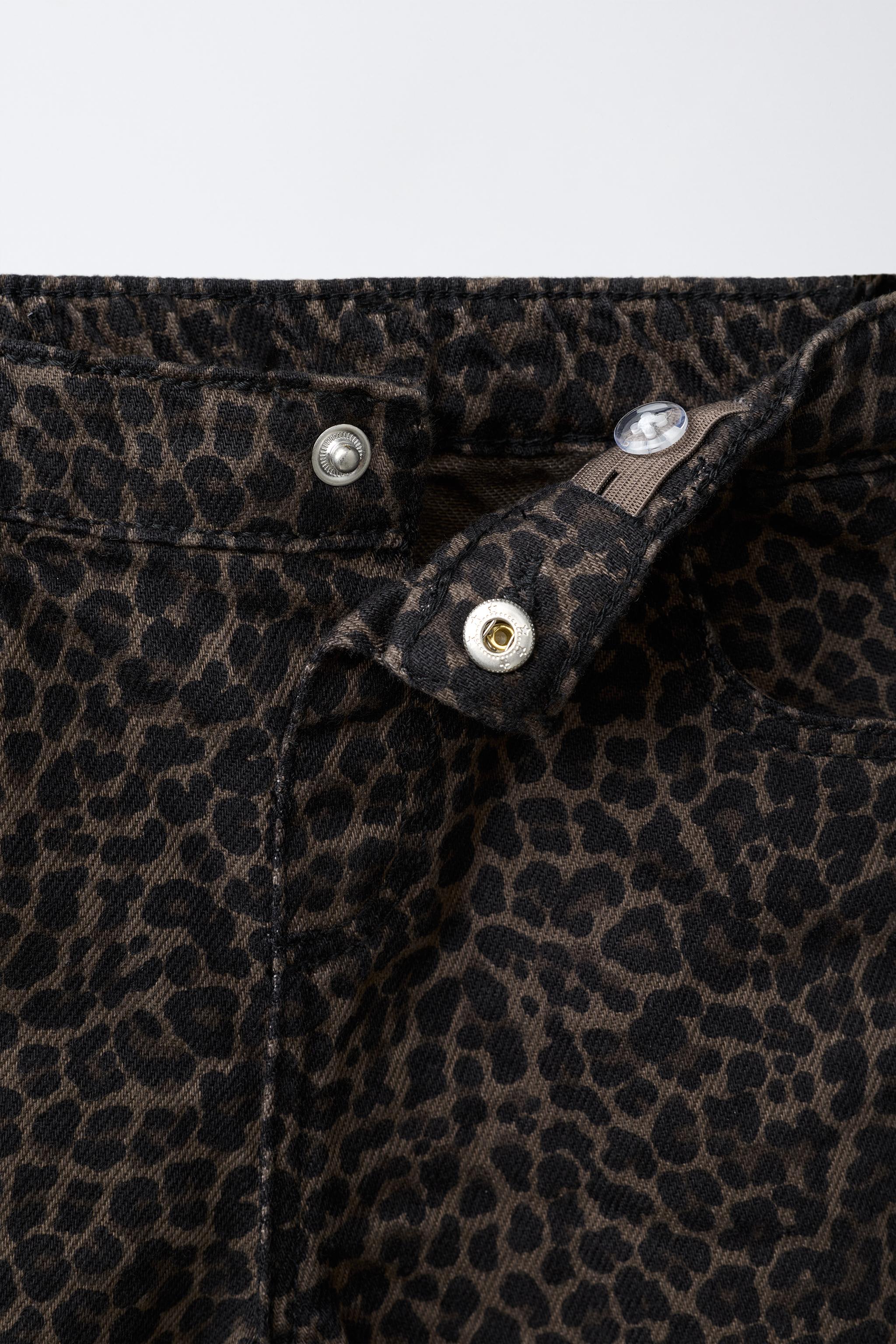 ANIMAL PRINT WIDE-LEG TWILL PANTS