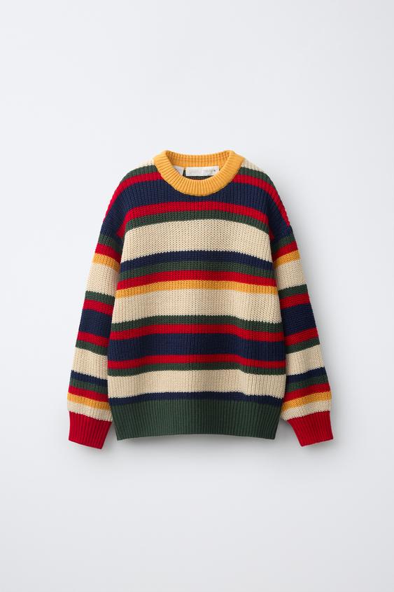 Zara PRUGASTI PLETENI PULOVER FRUIT OF THE LOOM™ – raznobojno – Slika 0