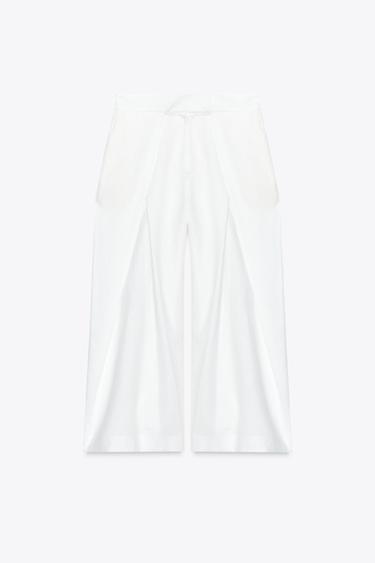 Zara ZW COLLECTION PLEATED VOLUME PANTS - White