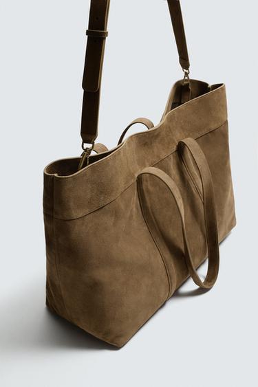 LIMITED EDITION LEATHER TOTE BAG - Khaki Green by Zara - Image 4