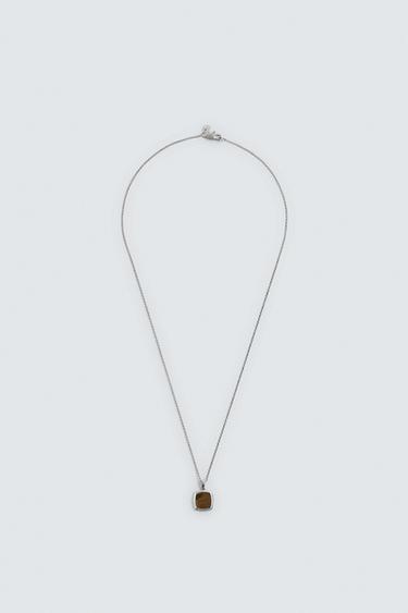 CHAIN WITH STONE PENDANT - Silver by Zara